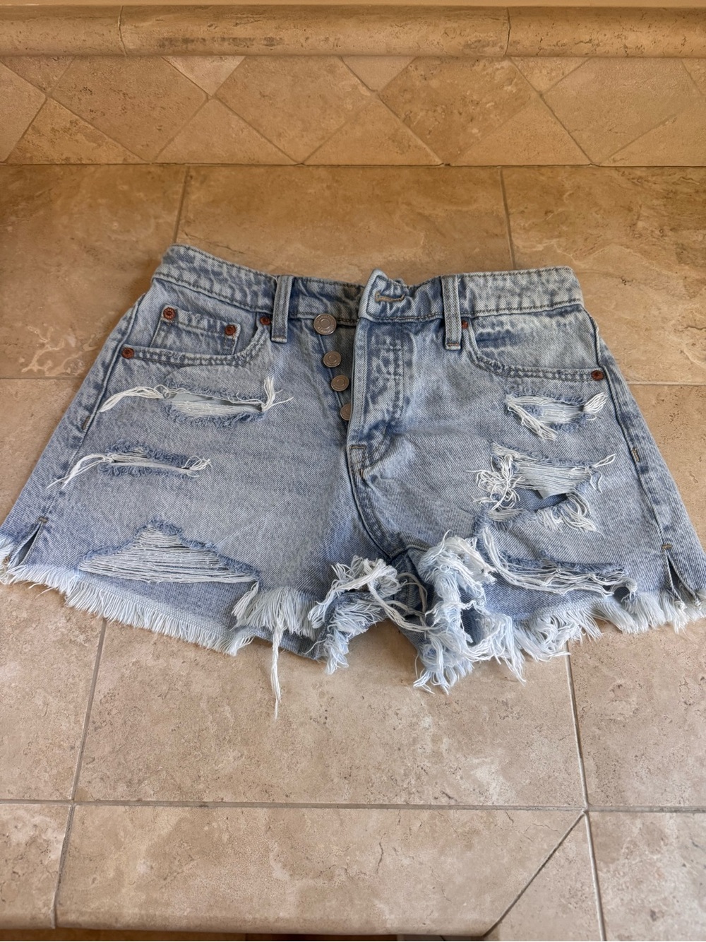 Aeropostal Distressed Light Blue Denim Shorts - Women